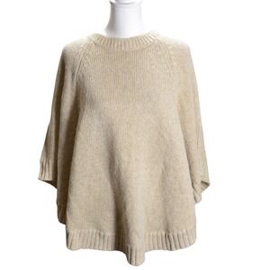 Metallic Oatmeal Knit Sweater Poncho Style Relaxed Fit‎ Minimalist Cozy Wool